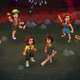 Pixelated versions of the Stranger Things cast stand on a hill overlooking their town.